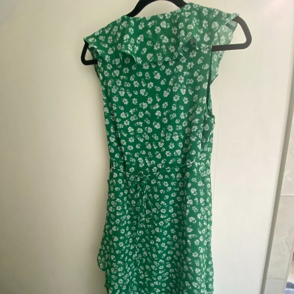 NWT LuLu's M Green Floral Print Ruffle Wrap Midi Dress - Picture 4 of 5